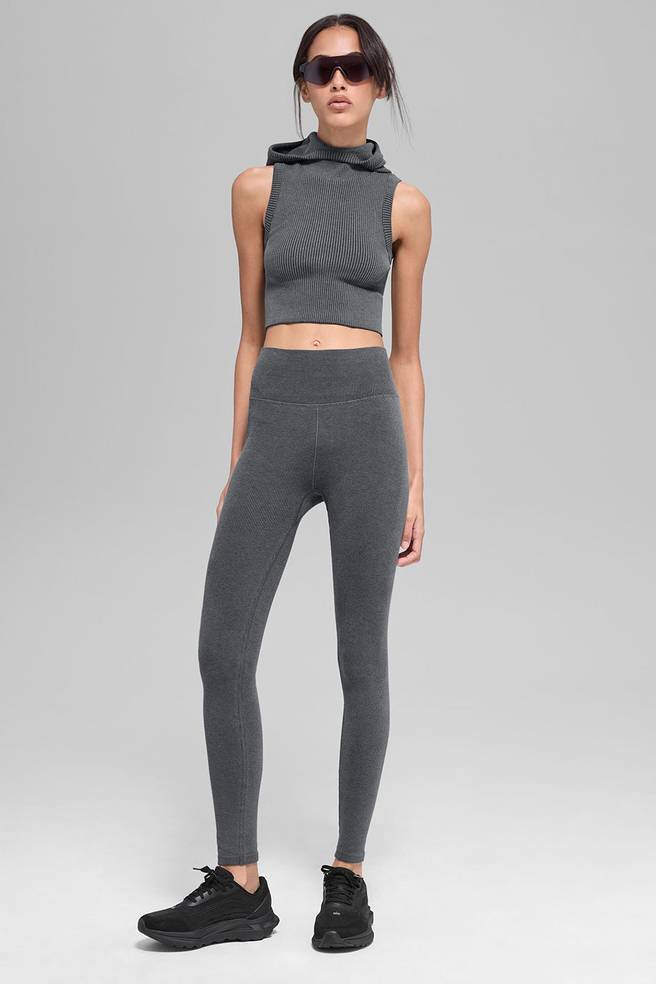 Seamless Two Tone Rib Hooded Vest - Dark Misty Grey Heather