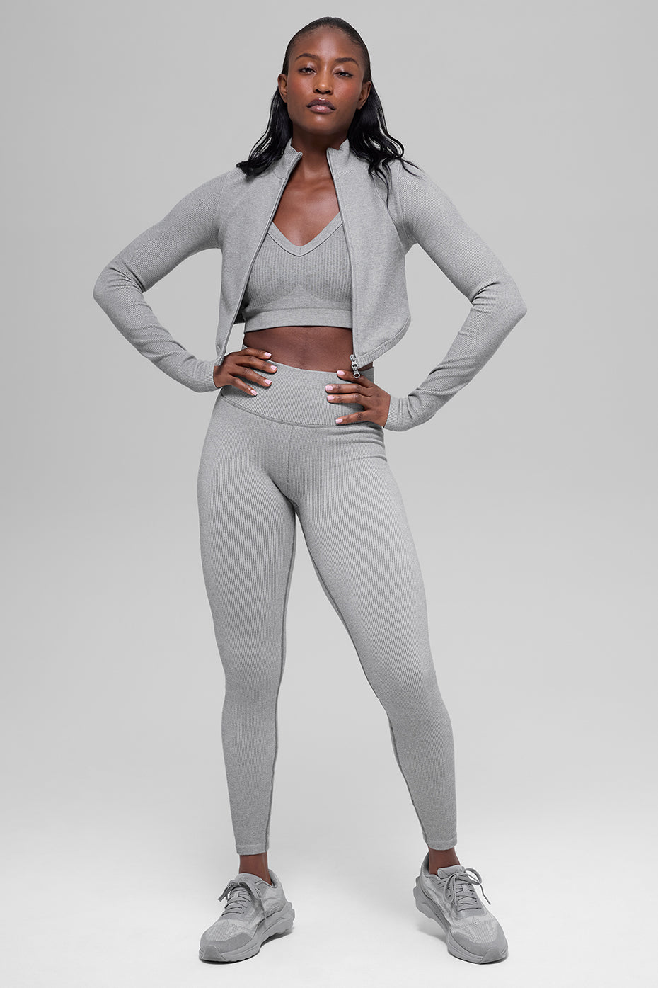Seamless Two Tone Rib Jacket - Light Misty Grey Heather